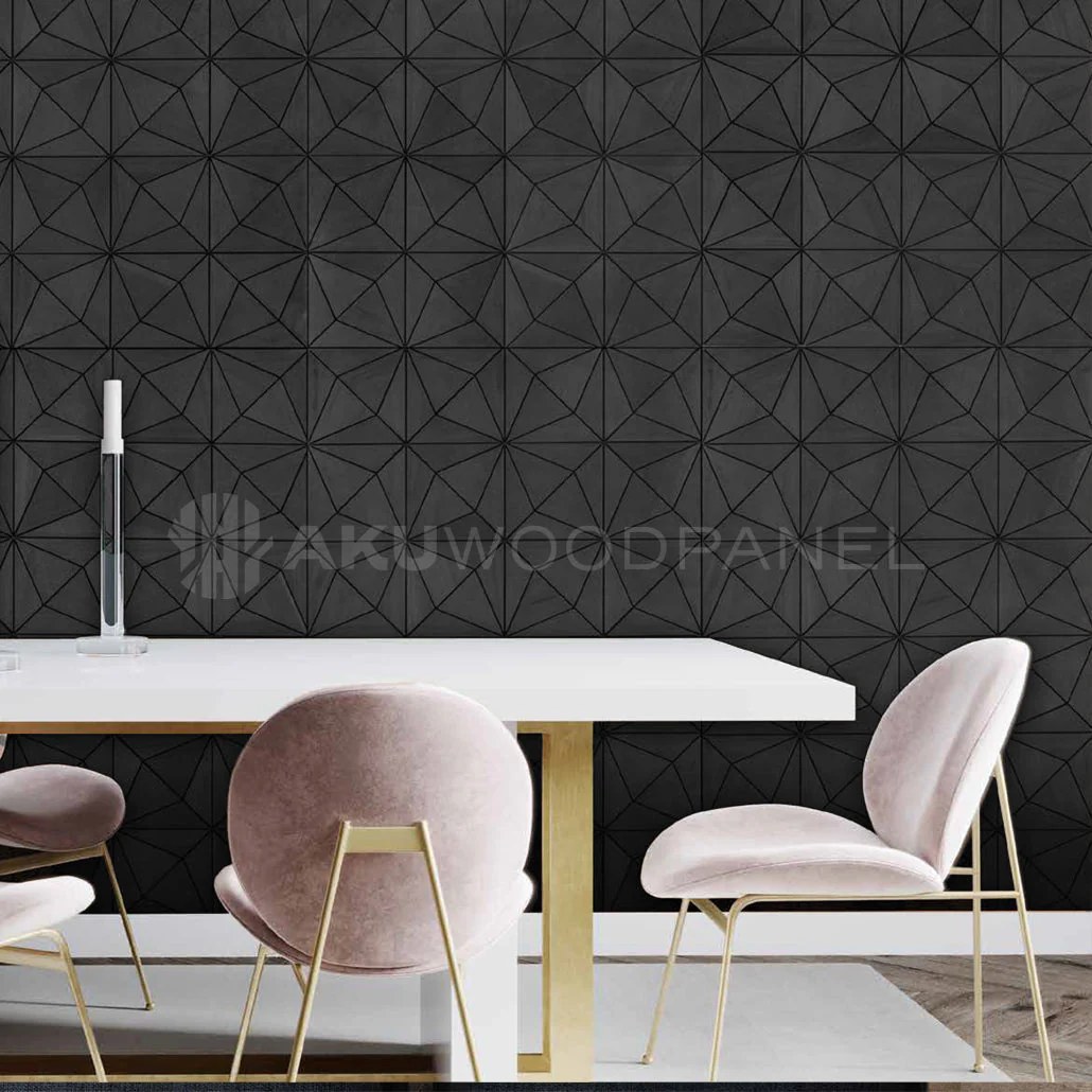 Panneau Mural Déco | Nolan – Noir | 60×60 cm | Noyer Américain | Fait main | Panneau 3D - Image 2
