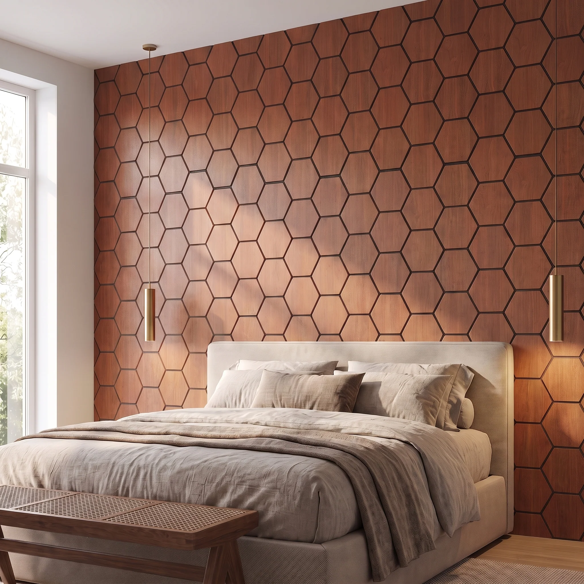 Panneau Mural Hexagonal | Chêne Fumé 81 cm | Acoustique - Image 7
