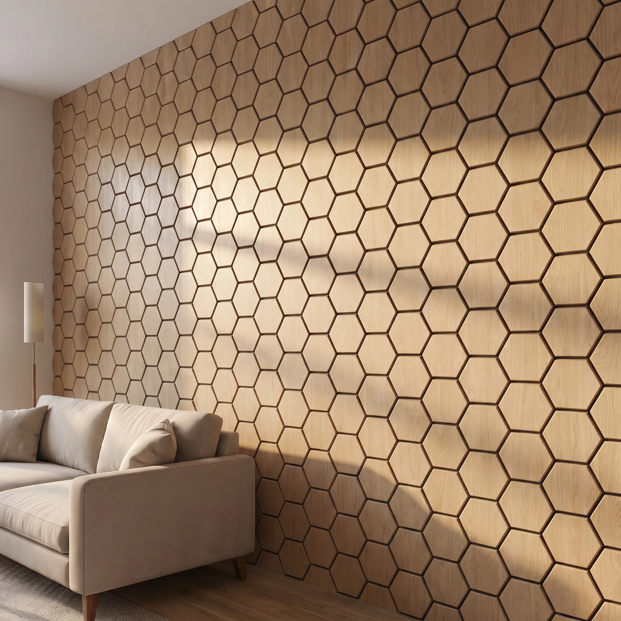 Panneau Mural Hexagonal | Chêne Naturel 81 cm | Acoustique - Image 3