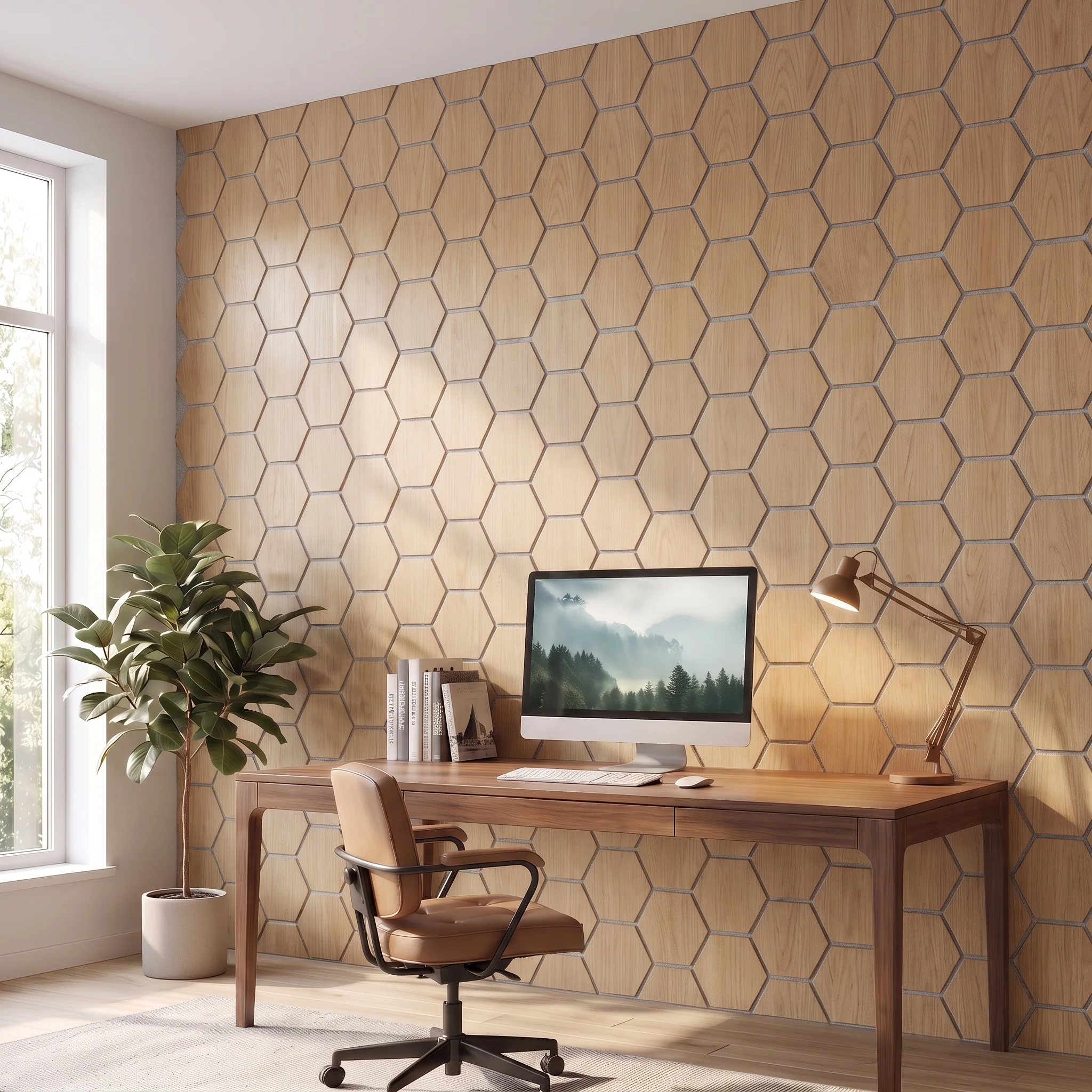 Panneau Mural Hexagonal | Chêne Naturel avec Feutre Gris 81 cm | Acoustique