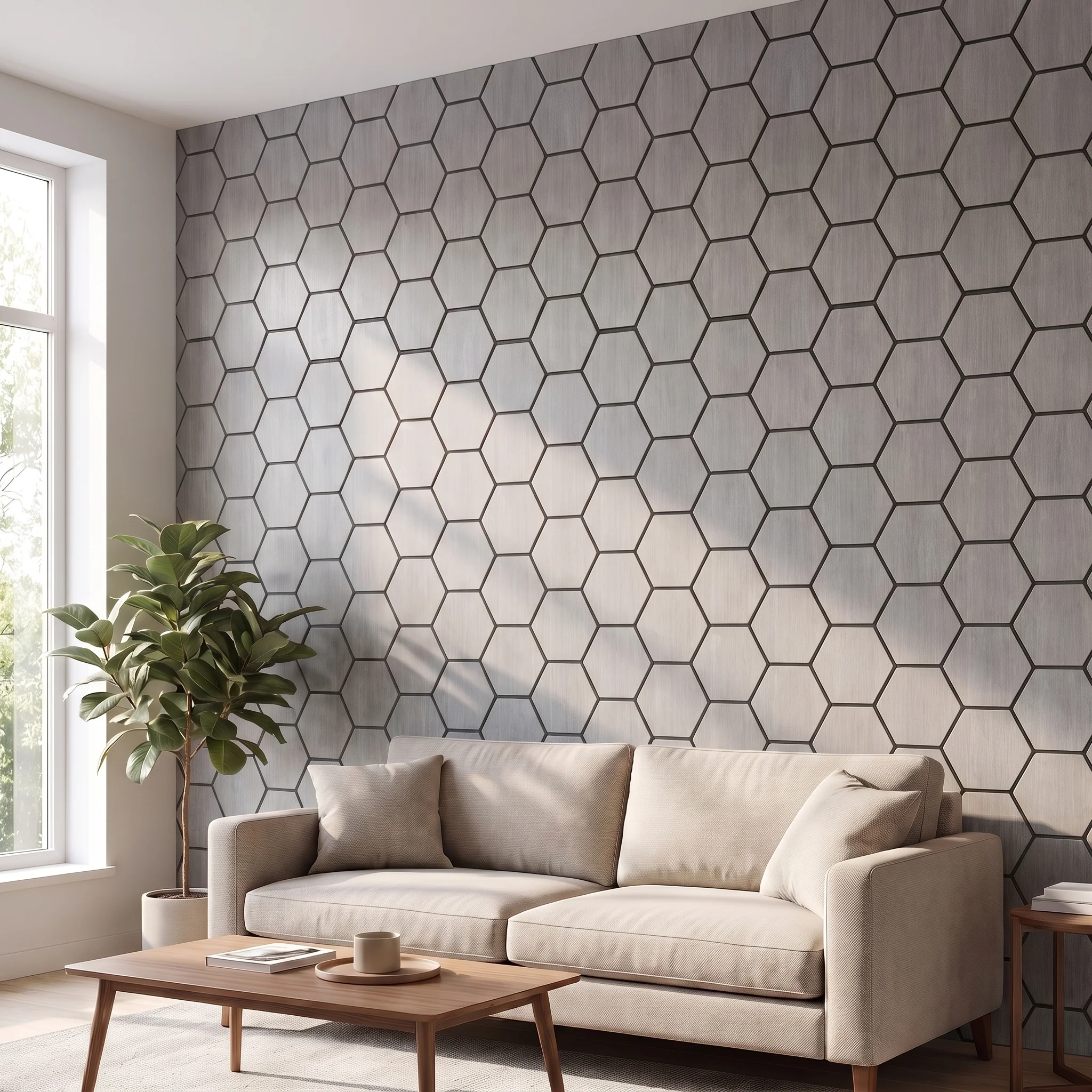 Panneau Mural Hexagonal | Noyer Gris 81 cm | Acoustique