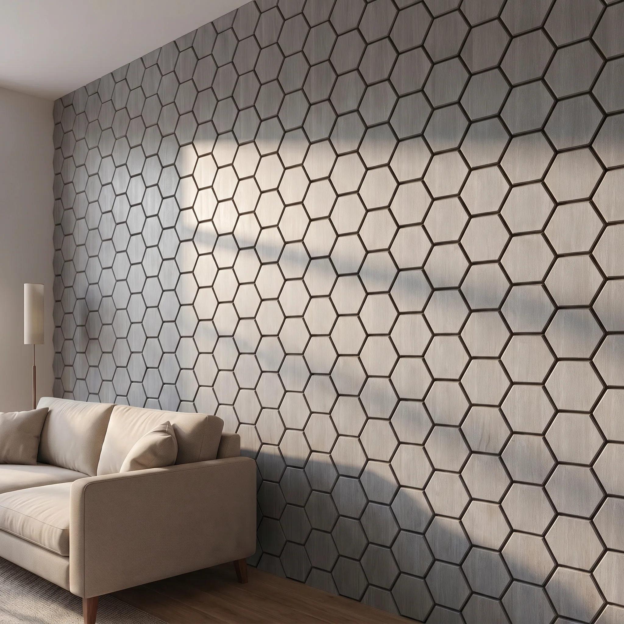 Panneau Mural Hexagonal | Noyer Gris 81 cm | Acoustique - Image 3